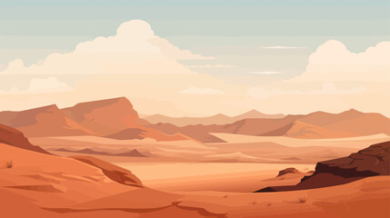 Fototapeta na wymiar Desert landscape background with sand and mountains. Vector illustration in cartoon style