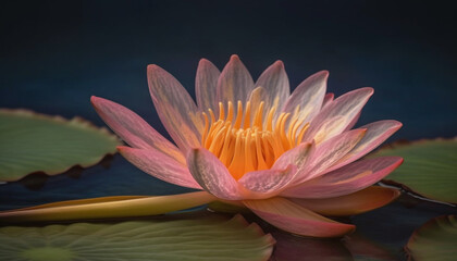 Lotus flower floating on tranquil pond symbolizes spirituality and growth generated by AI