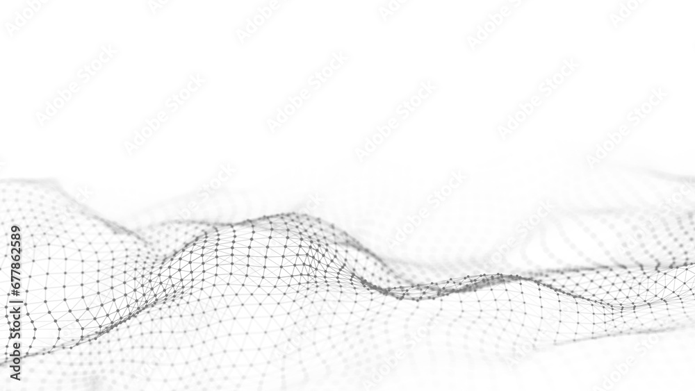 Wall mural digital dynamic wave of particles and lines. abstract white futuristic background. big data visualiz