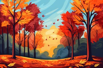 Zelfklevend Fotobehang autumn landscape with trees © Alexandr Steblovskiy
