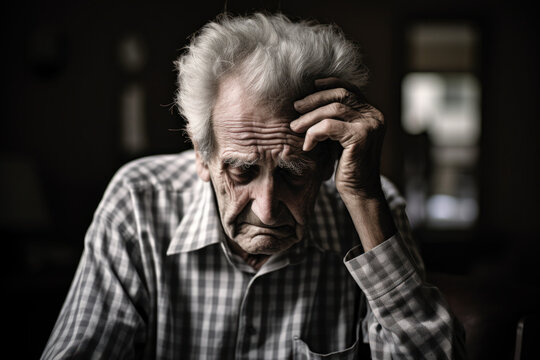 Depicting the emotional strain of an elderly person coping with loss, emphasizing the need for emotional support and mental health services for seniors
