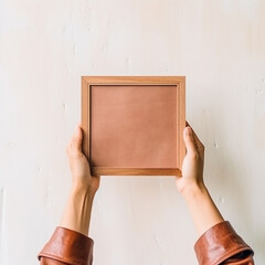 an empty wooden photo frame in hand
