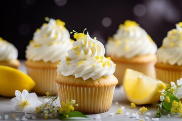 Delicious cupcakes adorned with confetti and lemon. Generative AI