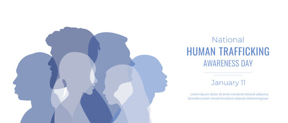 National day against human trafficking.Banner with silhouettes of people.January 11.Vector illustration.