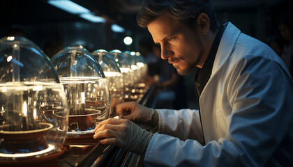 A young man working as a bartender in a busy bar generated by AI