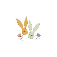 Adorable bunny and flower set continuous one line art. Great design for easter purposes.