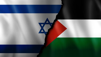 Flag illustration of israel vs palestine, Territory conflict concept.