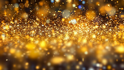 Glittering gold backdrop illuminates vibrant celebration with confetti explosion generated by AI