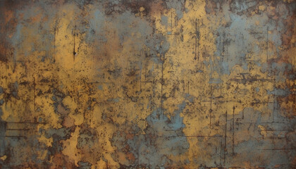 Rusty old metal plate with abstract pattern and scratched texture generated by AI