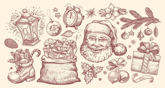 Christmas concept, sketch style. Hand drawn vintage vector illustration