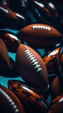 A group of footballs are shown in a dark room, AI