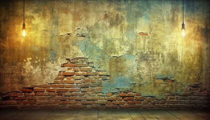 Rusty brick wall design, abstract pattern on old fashioned built structure generated by AI - obrazy, fototapety, plakaty