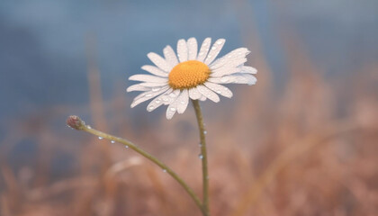 Vibrant chamomile blossom in dewy meadow, nature tranquil beauty generated by AI