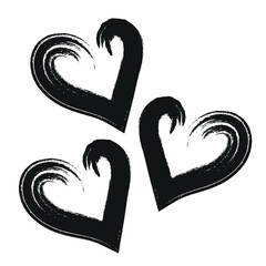 Valentine's Day festive pattern in the form of a black three hearts icon in grunge style