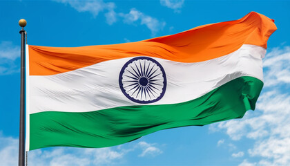 Indian flag waving majestically in the sky, symbolizing freedom and patriotism generated by AI