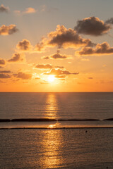 Rooftop view of the sunrise over the Gulf of Mexico from a Caribbean Beach in the Riviera Maya.   