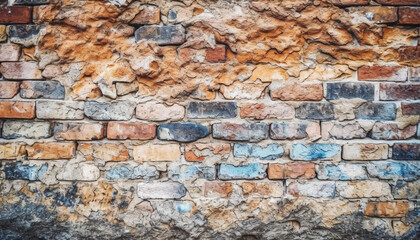 Rusty brick wall with textured grunge pattern and weathered surface generated by AI