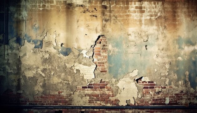 Rusty brick wall with abstract pattern creates weathered backdrop generated by AI