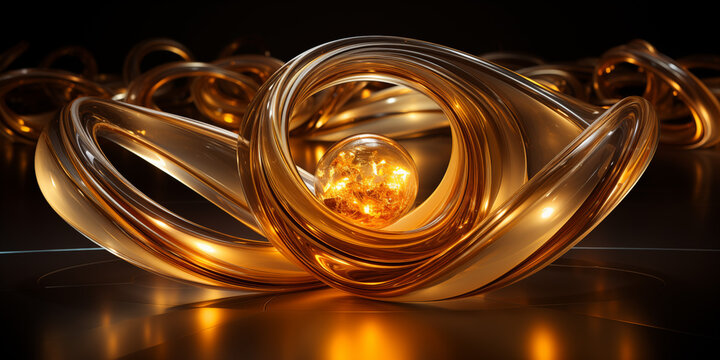 Geometrische goldener Kreis in Strudel Form als Hintergrundmotiv f&uuml;r Webdesign im Querformat f&uuml;r Banner, ai generativ