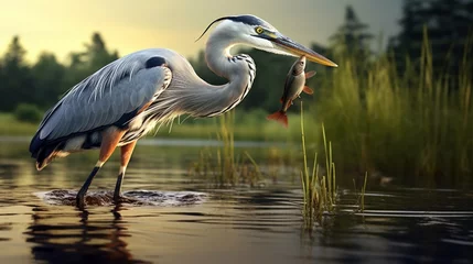 Foto op Plexiglas Nature's grey heron catching fish © SAJAWAL JUTT