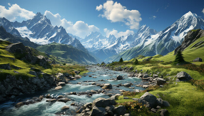 Naklejka na ściany i meble Majestic mountain peak reflects tranquil blue sky generated by AI