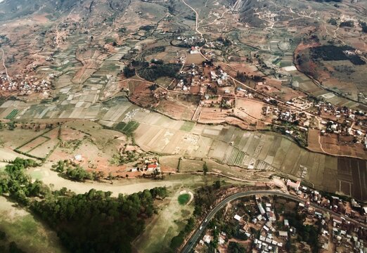 aerial view of the land of Madagascar near Antananarivo 