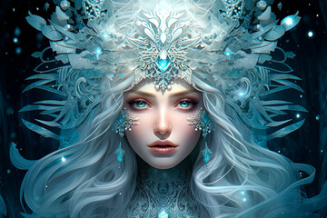 The Snow Queen. White elf. Generative AI