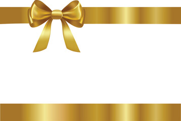 Gold Ribbon Bow Realistic shiny satin with shadow horizontal ribbon for decorate your wedding invitation card ,greeting card or gift boxes vector Christmas gift, valentines day, birthday wrapping elem