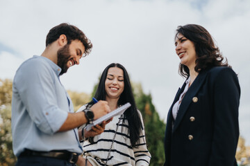 Successful Students Collaborating and Sharing Knowledge in a Sunny Park