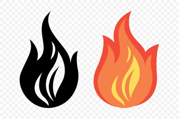 Flat Vector Fire Flame Icon Set. Campfire Shape Sign, Isolated. Bonfire Collection. Vector Illustration