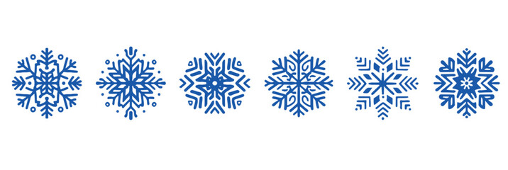 Set blue snowflake icons collection isolated on white background. Set of Snowflakes. Line icons set. Christmas and New Year icon collection