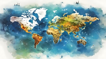 Education and Intelligence Collage with World Travel Theme, Light, World Map, Globe, - obrazy, fototapety, plakaty