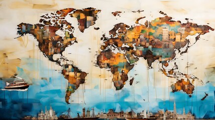 Education and Intelligence Collage with World Travel Theme, Light, World Map, Globe,