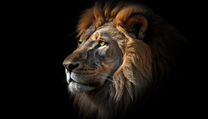 Majestic lion, king of the savannah, staring with aggression generated by AI