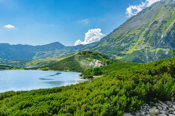 View on five polish lakes valley in Tatra Mountains