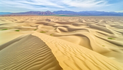 Fototapeta na wymiar Majestic mountain range, tranquil scene, striped sand dunes, extreme terrain generated by AI