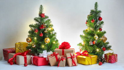 Fototapeta na wymiar christmas tree with gifts on white background