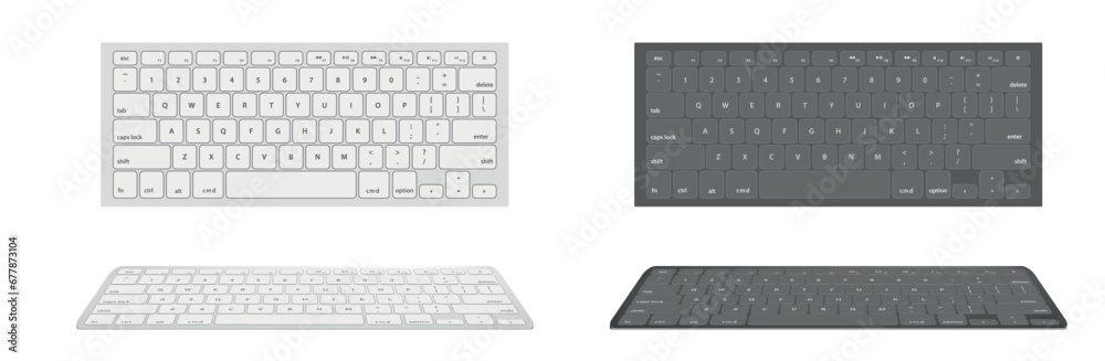 Poster Keyboard of computer, laptop. Modern key buttons for pc. Black, white keyboard isolated on white background. Modern computer keyboard