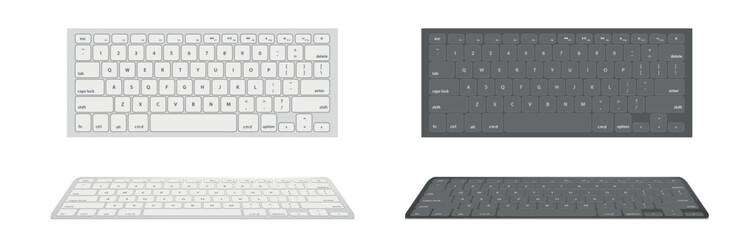 Keyboard of computer, laptop. Modern key buttons for pc. Black, white keyboard isolated on white background. Modern computer keyboard