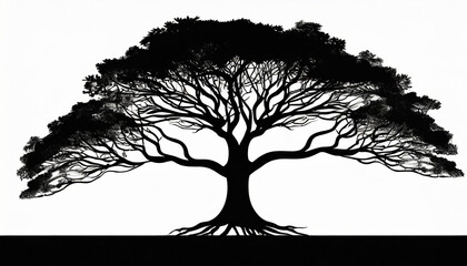 black tree silhouette vector illustration with roots isolated on white background - obrazy, fototapety, plakaty