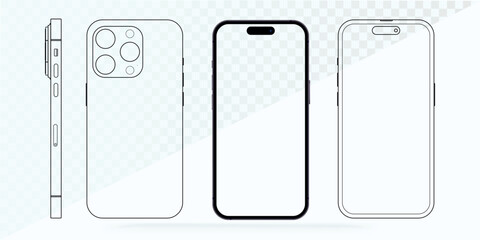 Smartphone outline simple modern design. Smartphone template and Mobile phone outline isolated on white background. - obrazy, fototapety, plakaty