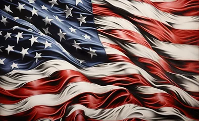 Fotobehang an american flag with white and black stars waving in the wind Generative AI © SKIMP Art