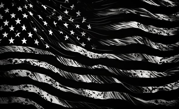 black flag hung in the wind on a black background Generative AI