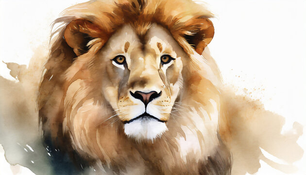 watercolor portrait of a lion on a white background digital painting