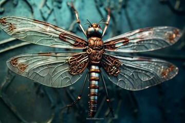Stunning close-up of a dragonfly with astonishing details. Generative AI