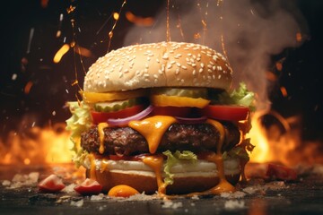 A fiery burger with cheese