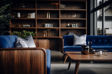 Modern Room Interior Design Photography | Interior Textured furniture| Wood and blue