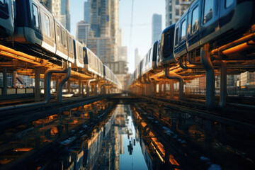 Fototapeta na wymiar A network of subways crisscrossing beneath a metropolis, illustrating the Concept of efficient mass transit systems. Generative Ai.