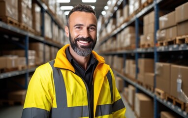 Gladfully smiling warehouse worker