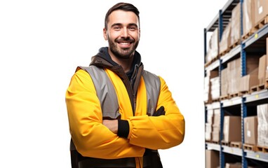 Gladfully smiling warehouse worker